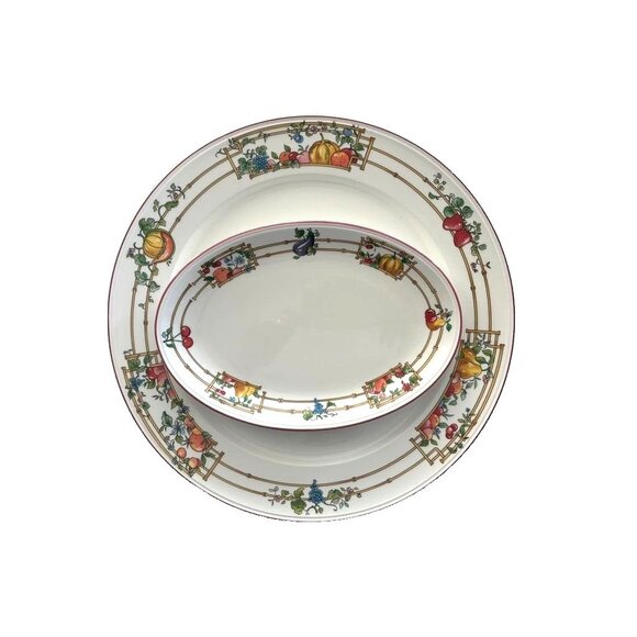 VILLEROY & BOCH Mon Jardin Platters Set of 2 Large 12 1/4" Round 6" x 9" Oval - Picture 1 of 11